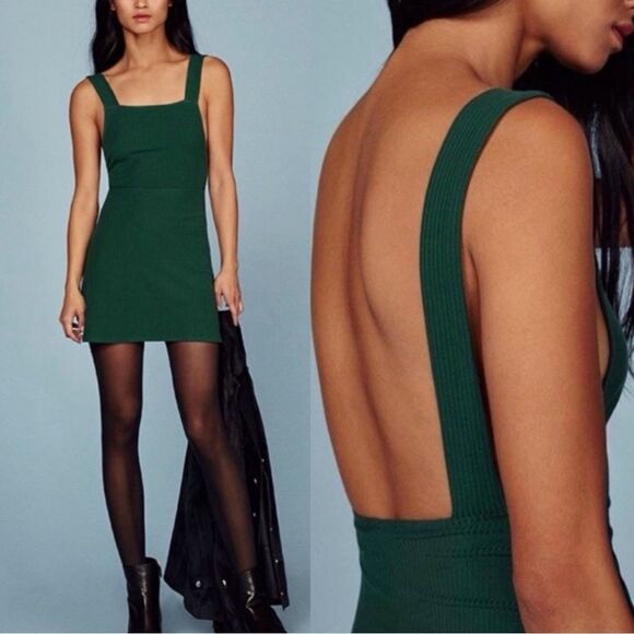 Reformation Janelle Ribbed Mini Dress L Emerald Green Spruce Sleeveless Summer - Picture 10 of 11